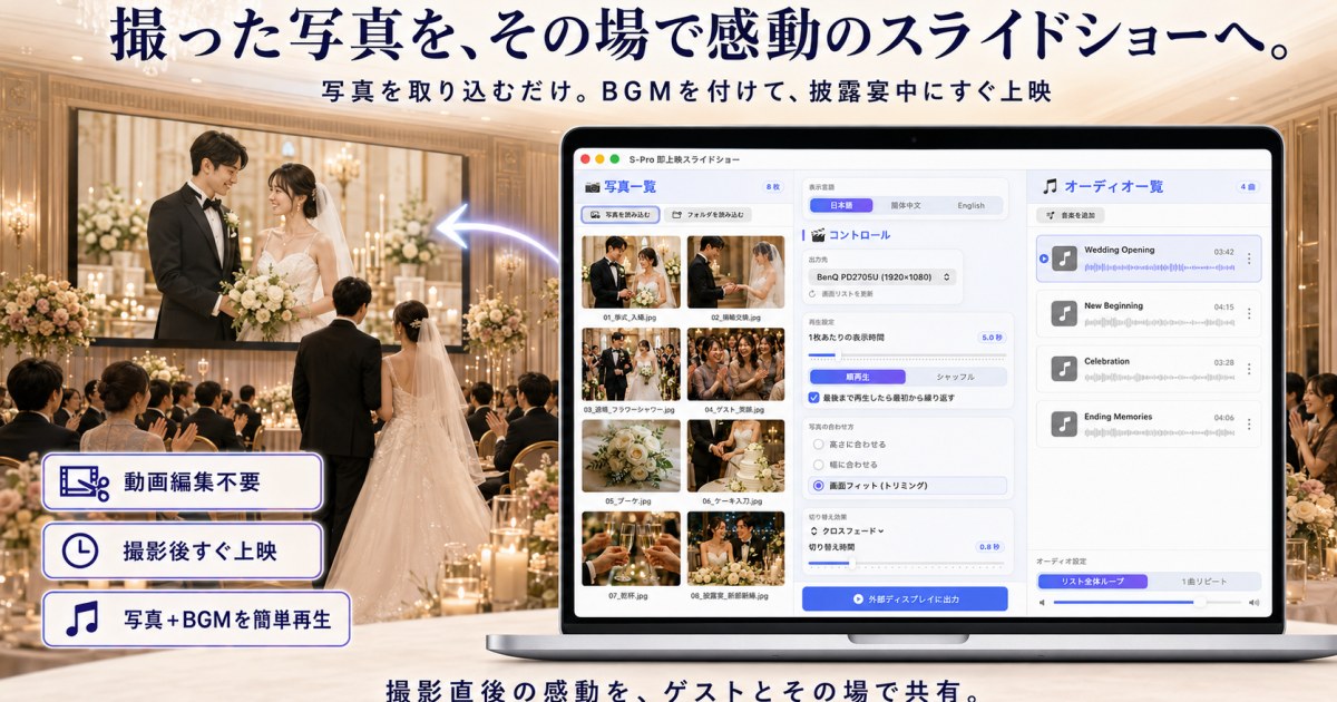 S-Pro即上映スライドショー｜撮影した写真を、その場で感動上映へ